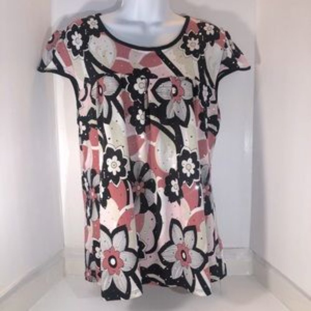 Brittney Black Floral & Glitter Design Top